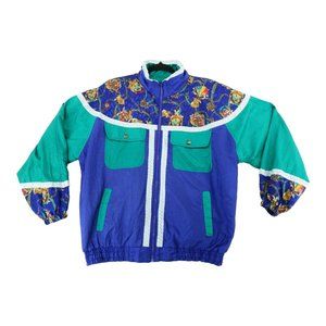 80 s 90 s Soft Shell Jacket Windbreaker‎ Retro Scarf Print festival - Size Large